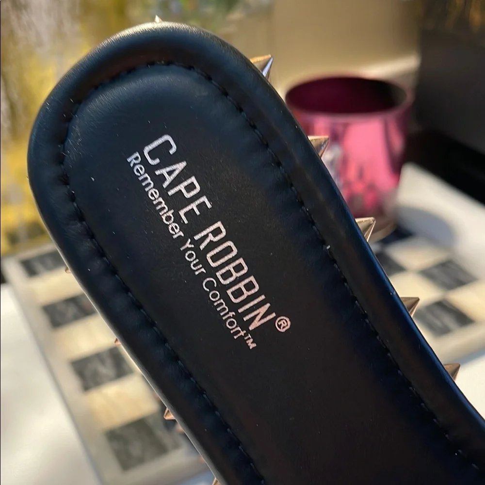 Cape Robbin Black and Gold Sandals with Bold Design Studsed - Picture 2 of 16